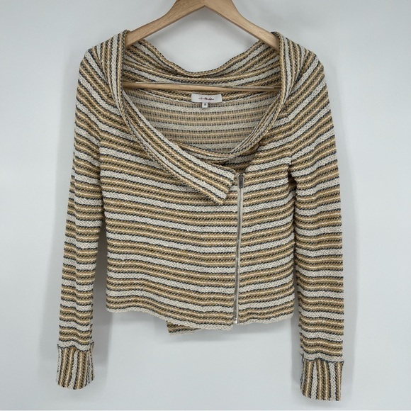 IRO Vana Stripe Knit Off Shoulder Shawl Collar Asymmetric Zip Up Jacket 36 Small - Picture 4 of 14